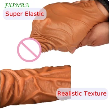 FXINBA 3 Size Liquid Silicone Reusable Penis Sleeve Extender Male Cock Enlarge Condoms For Men Dildo Enhancer Delay Ejaculation 5
