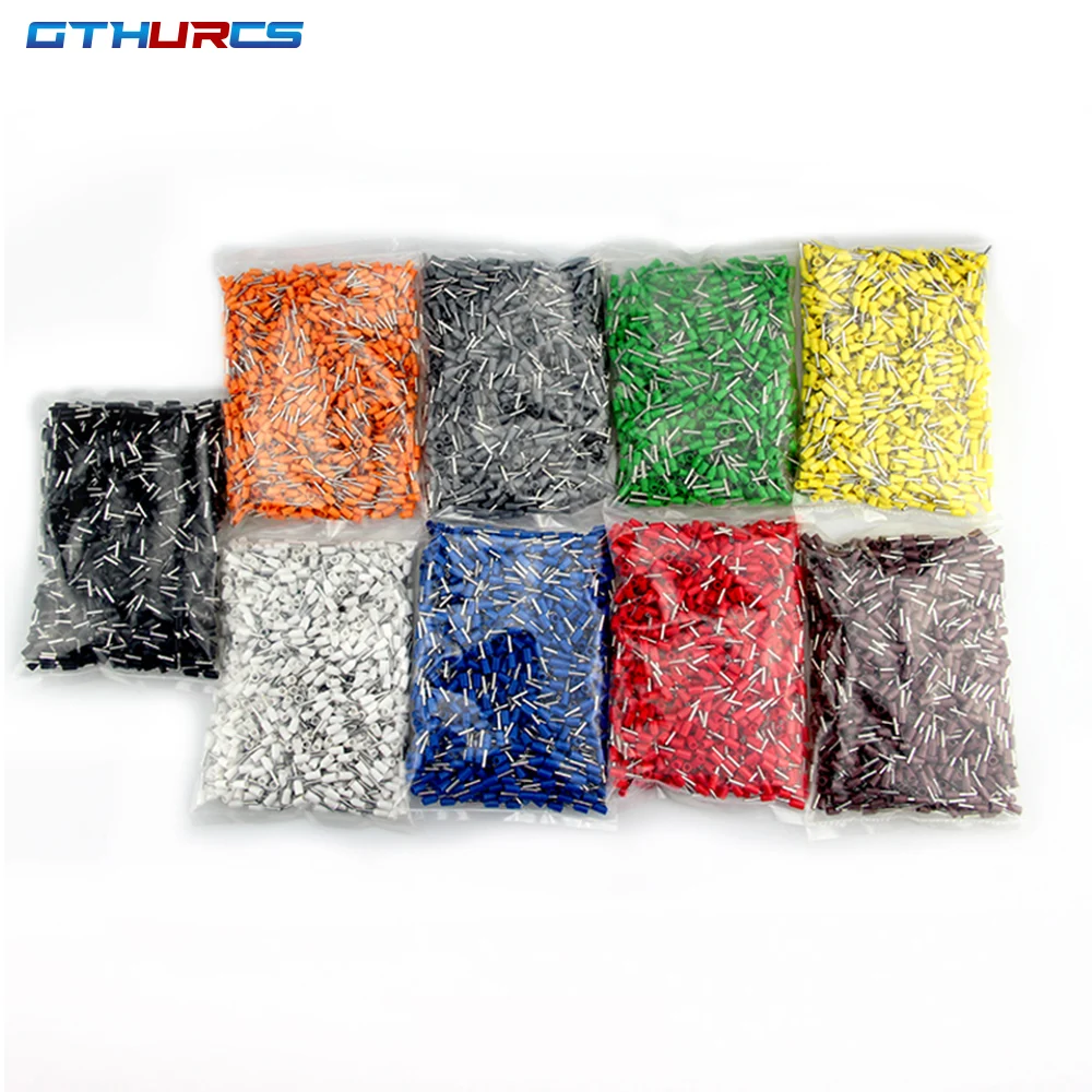 Insulated Ferrules Terminal Block Cord End Wire Connector Electrical Crimp Terminator 1000PCS Pack E0508 E7508 E1008 E1508 E2508 terminal connector