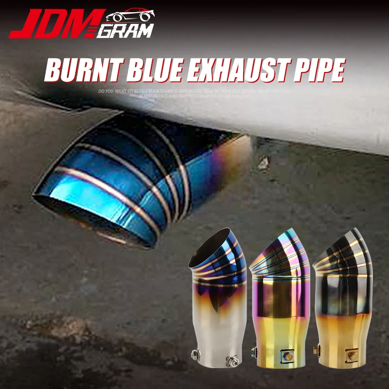 Universal Car Exhaust Pipe 64mm Muffler Tip Stainless Steel Chrome Auto Tail Throat Trim Rear Replacement