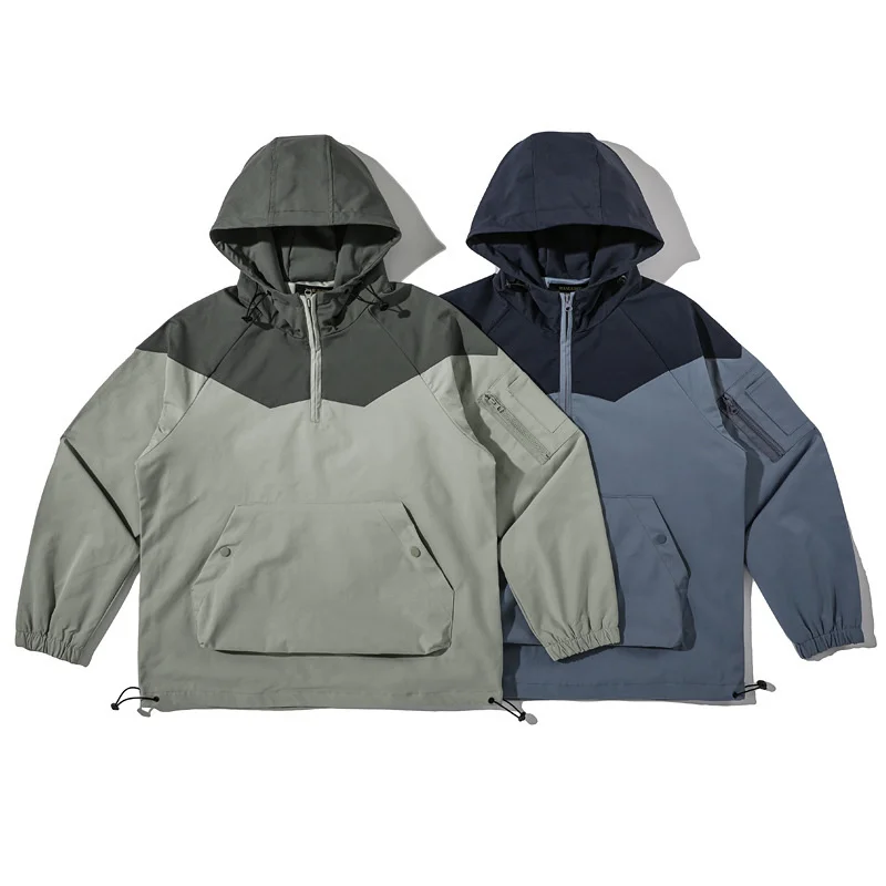 

Autumn Tooling Tops Korean Fashion Color Matching Loose Hooded Training Jacket Outdoor Sports Fishing Trekking Cargo Clothing