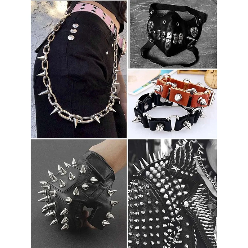 270Set Spikes And Studs,Mixed Shape Punk Spike Rivets Metallic Cone Screw Back Studs With Install Tool For Leather Craft