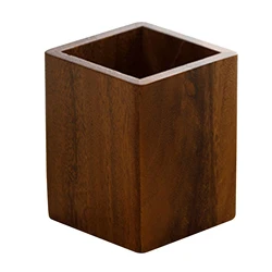 Vintage Walnut Wood Desktop Organizer and Pen Holder (Square Large Mouth)