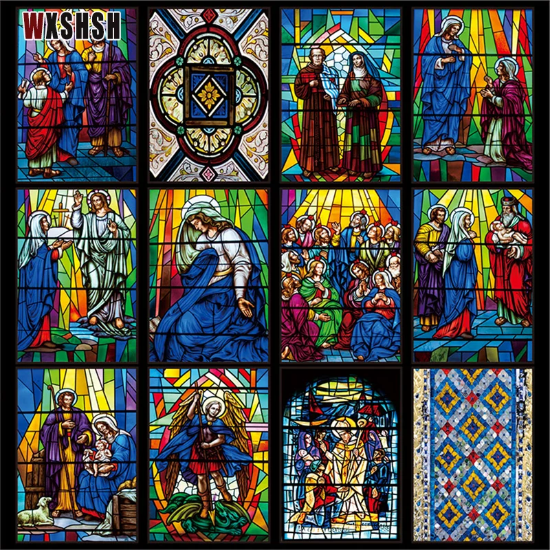 Size European Church Art Glass Film Stained Window Opaque Sticker Static Cling Privacy window film