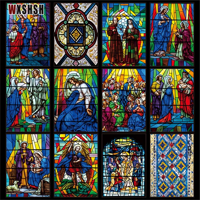 Film de verre d'art d'église européenne, autocollant opaque de vitrail,  décor adhésif Leges Cling, confidentialité, taille personnalisée, B1014 -  AliExpress