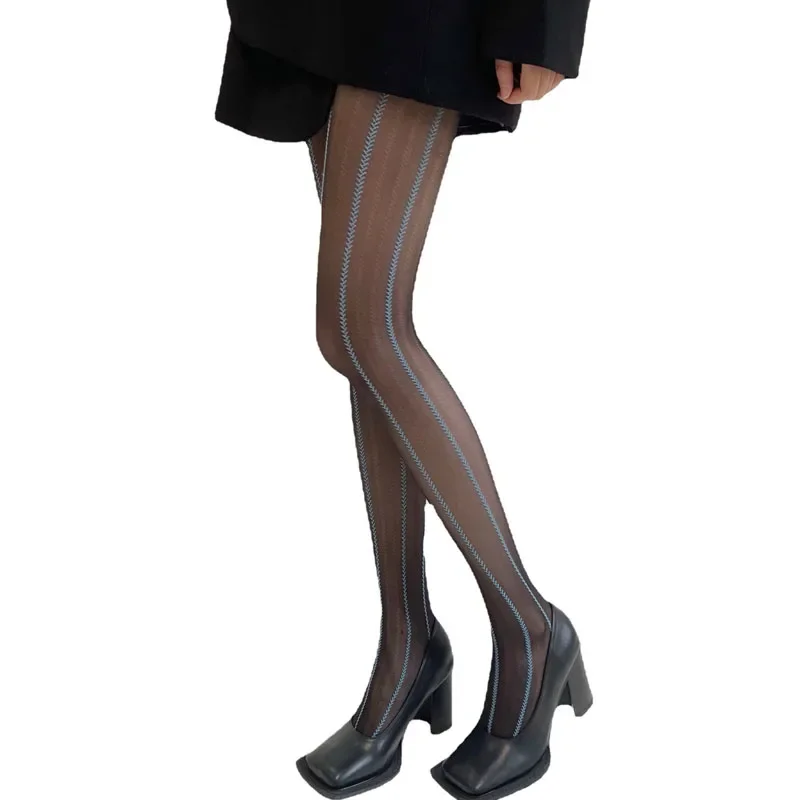 Vintage Sexy Black Vertical Stripes Pattern Stretchy Tights Pantyhose Women's Stockings Gothic Clothes Sexy Women's Underwear