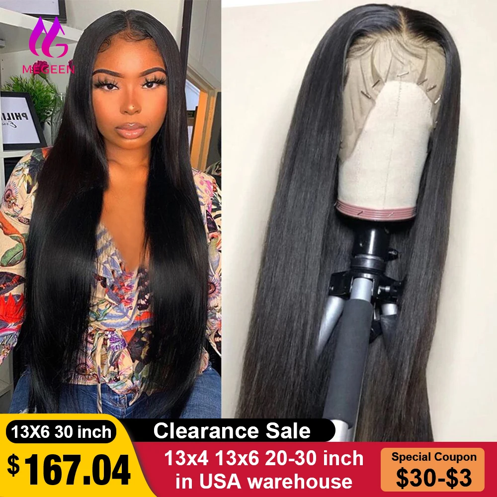 

Megeen Straight 13X6 Hd Transparent Lace Front Wig Peruvian 13X4 Lace Front Human Hair Wigs For Women 4X4 Lace Closure Wig Remy
