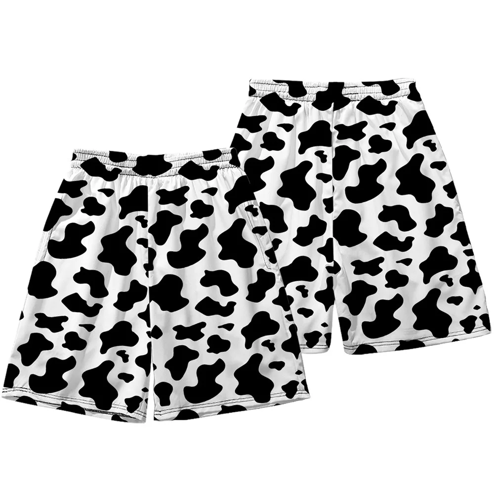 Black and White Cow Pattern 3D Board Shorts Trunks Summer Quick Dry Beach Swiming Shorts Men Fashon Short Pants Beach clothes 3