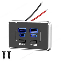 4 - Port 78W High - Speed USB Charger Panel with Dual PD Type - C & QC3.0 Ports and Switch (78W - DualPD - DualQC)
