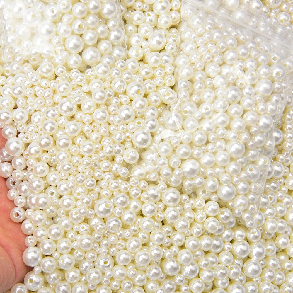 4Mm 5Mm 6Mm 8Mm 10Mm Mixed Pearl Beads Abs Imitation Pearl Beads Ivory Round Perforated Pearls For Needlework Handmade Diy Craft