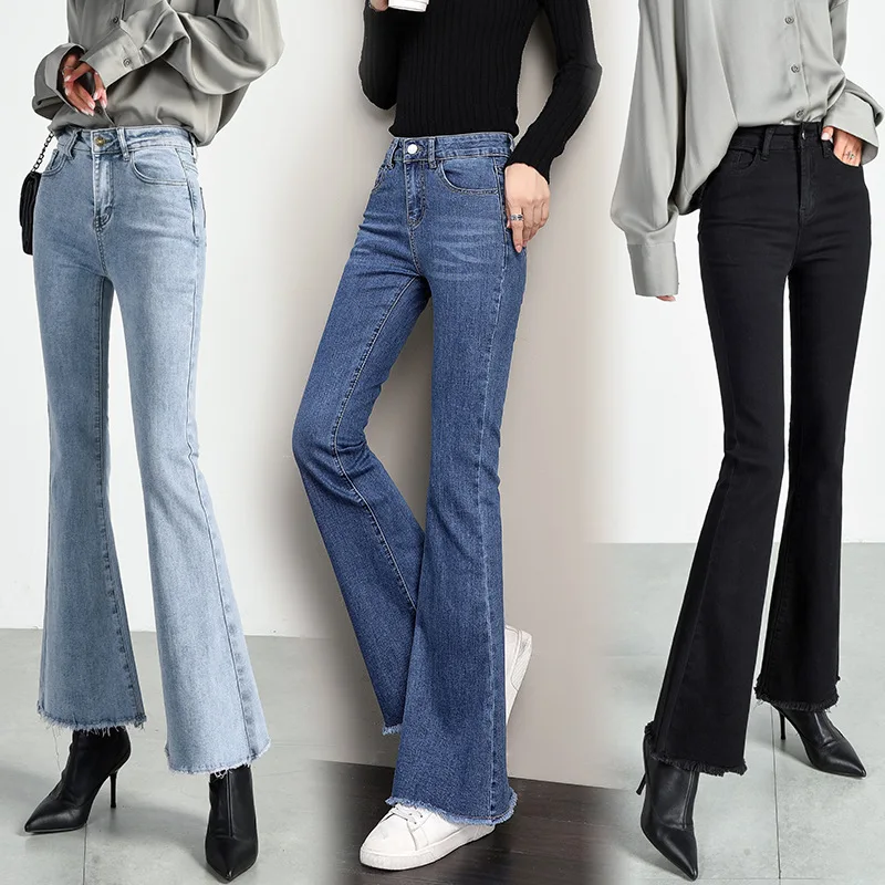 

Винтажные расклешенные джинсы с плюшевой подкладкой, Зимние Теплые повседневные обтягивающие джинсовые брюки, утепленные эластичные джинсовые брюки с высокой талией, женские штаны с колокольчиками