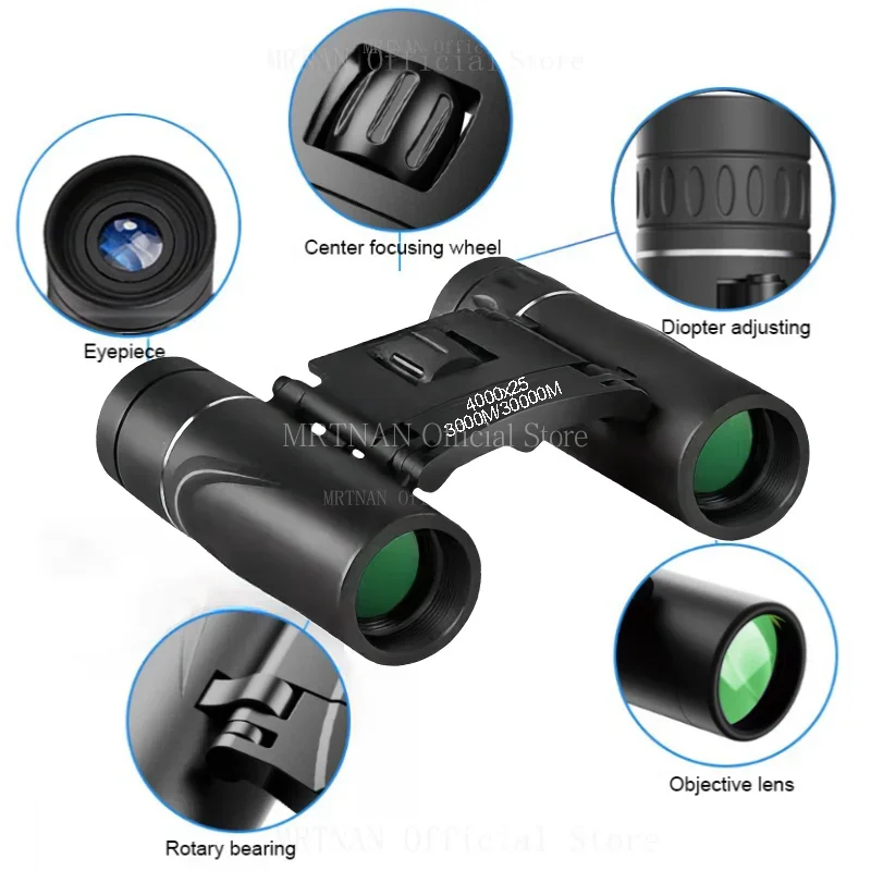 4000X25 Zoom Telescope Professional BAK4 HD Powerful Binoculars Long Range Portable Outdoor Folding FMC Binocular Camping Travel 6
