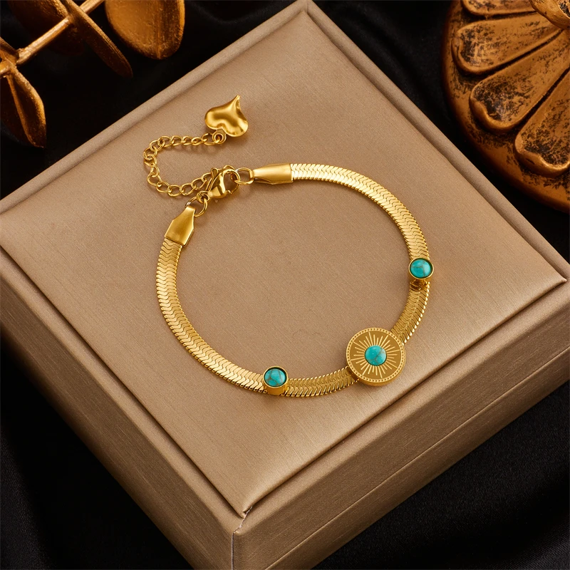 316 Stainless Steel Vintage Green Stone Heart Tassel Multilayer Charm Bracelet for Women Wedding Jewelry Beach брелок MEYRROYU Stainless Steel Bracelet Fashion Bracelet Fashion Jewelry