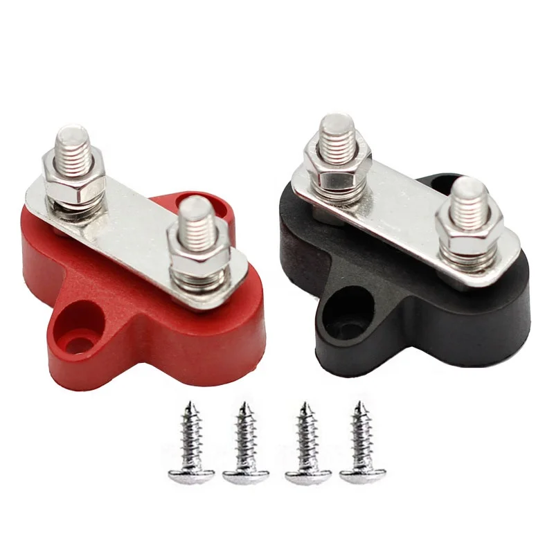 Universal Car Accessories Cars Bus Trucks 48V Red 1/4 Single M6 Studs Battery Power Distribution Terminal Block Bus Bar