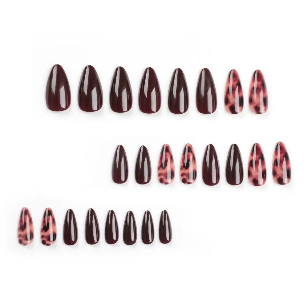 Manicure Long Almond False Nails Leopard French Press on Nails Detachable Star Fake Nials Women