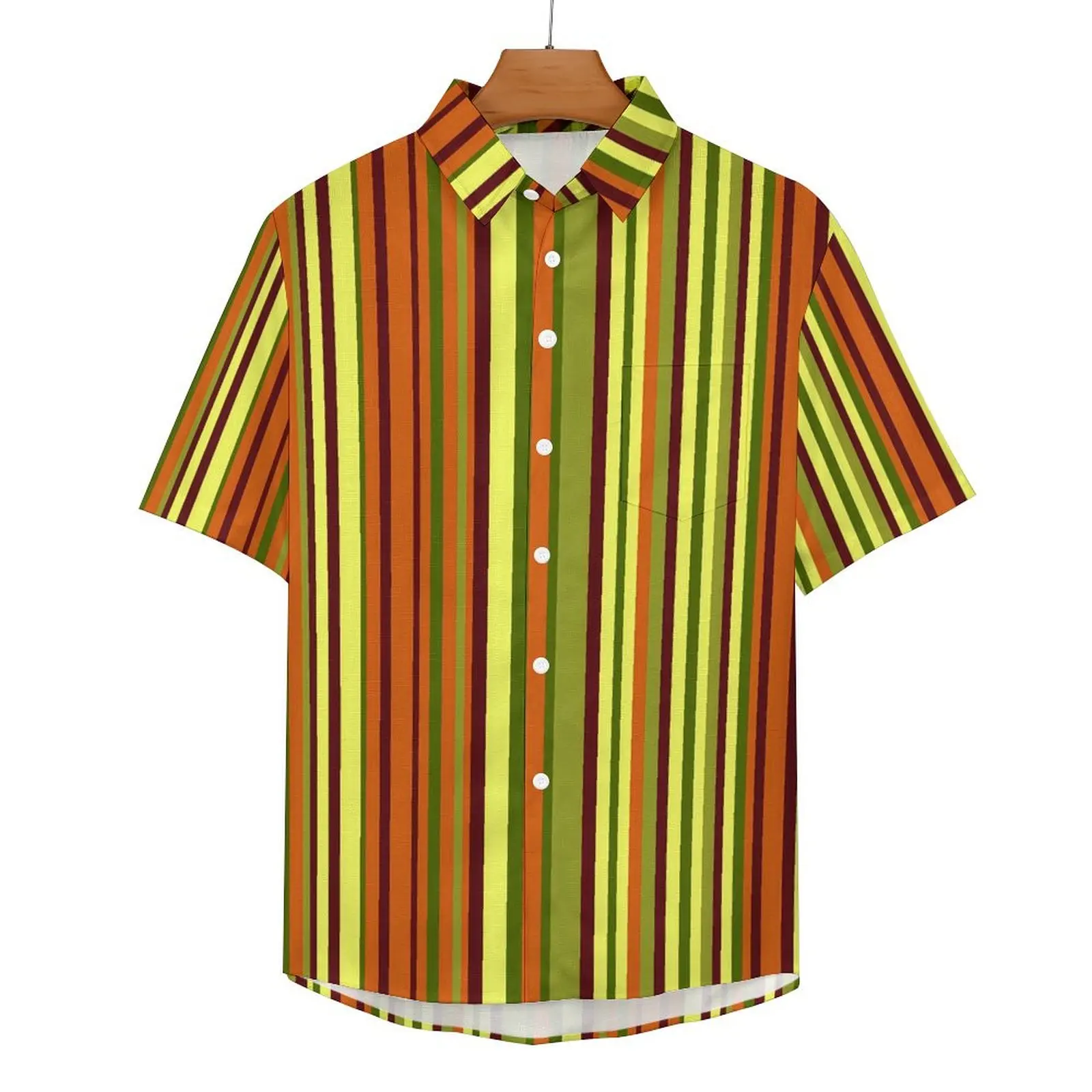

Stylish Striped Loose Shirt Man Beach Colorful Lines Casual Shirts Hawaiian Design Short Sleeve Streetwear Oversized Blouses