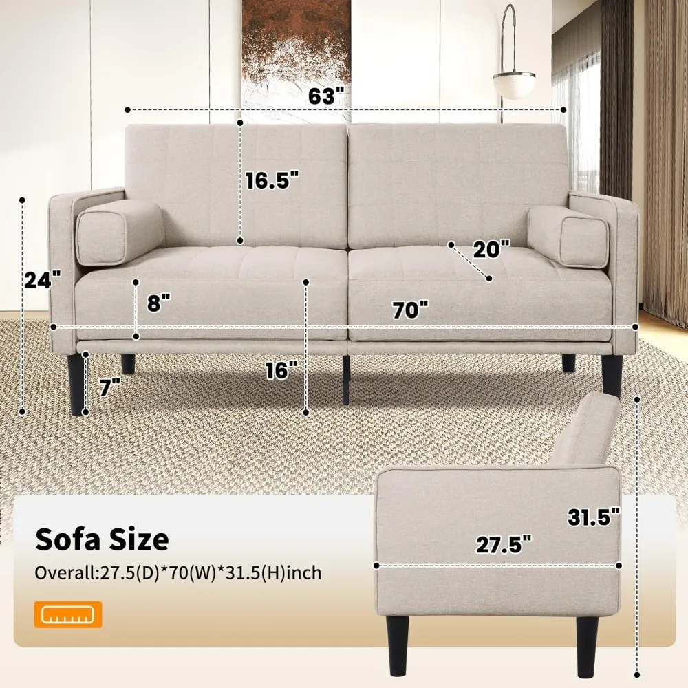 70" Beige Comfy Loveseat Sofa, with Removable Washable Cover, High Density Foam Cushions, Easy to Assemble Children's Sofas 3