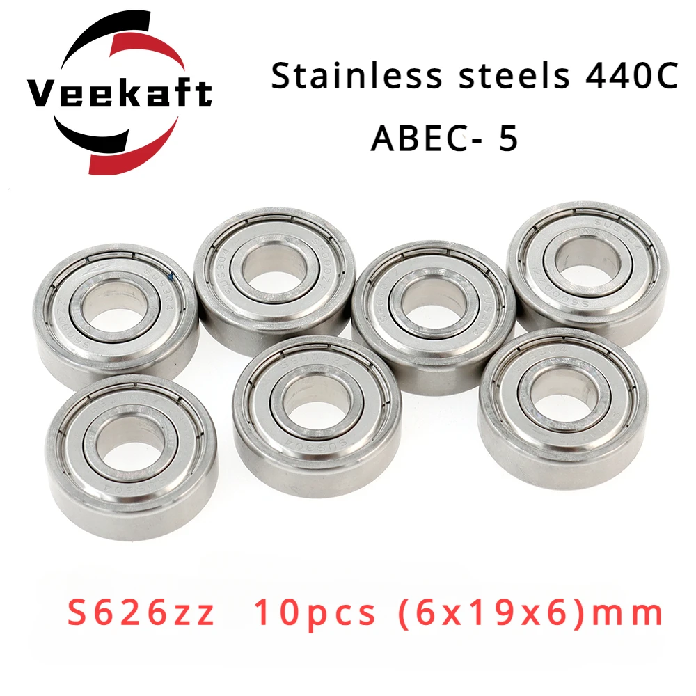 

Veekaft Stainless Steel 440c Miniature Bearings S626zz 10pcs 6mmx19mmx6mm Miniature Deep Groove Ball Bearings
