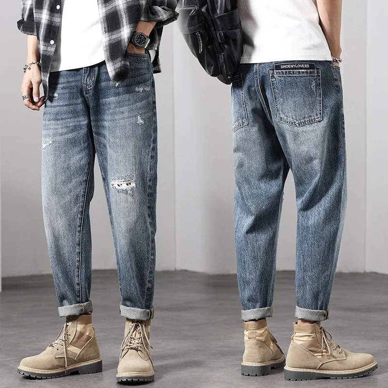 

Spring Autumn Mens Blue Cargo Jeans Men Streetwear Denim Jogger Pants Men's Fashion Baggy Harem Jean Trousers Plus Size 7XL 8XL