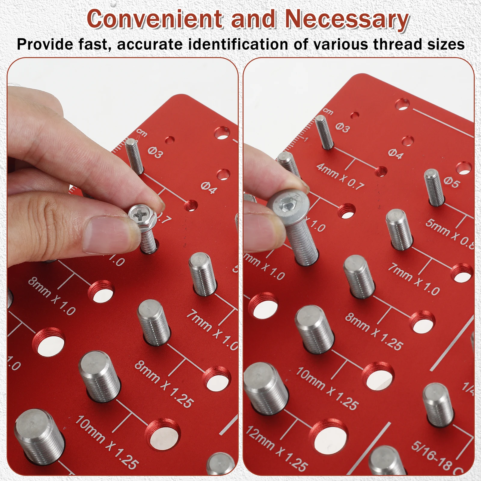 Nut and Bolt Thread Checker Aluminum Alloy 44 Thread Sizes Checker Identifier Gauge Precise Inch and Metric Inch MM Rule
