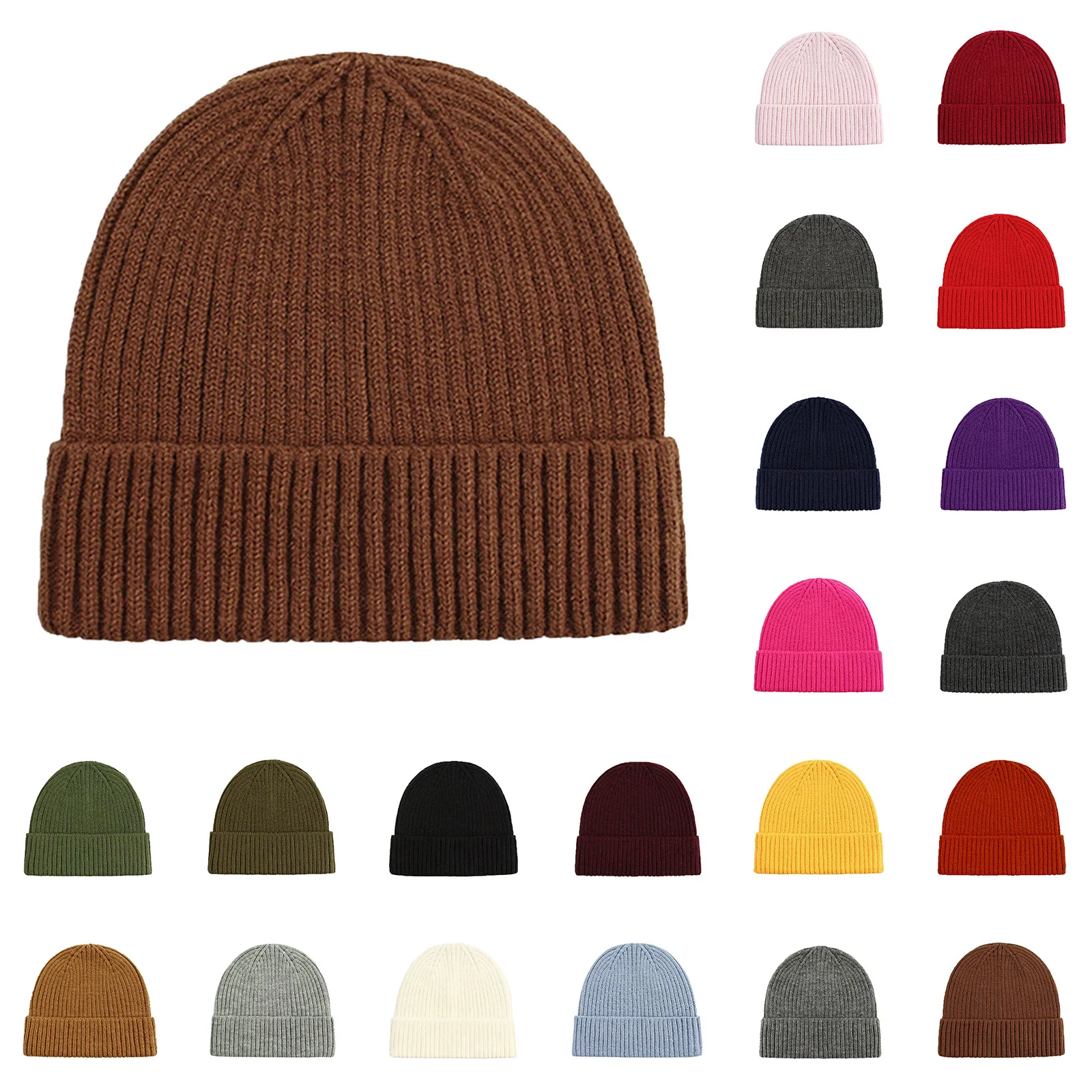 

Hot Sale New Women Men Autumn Winter Warm Beanie Hat Solid Color Lady Male Stretch Knitted Crochet Beanies Hat Caps