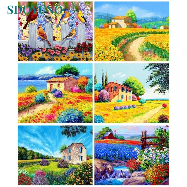 SDOYUNO Oil Painting Canvas For Adults Beautiful Natural Picture With Frame  Acrylic Paints Color By Number Drawing DIY Kits - AliExpress