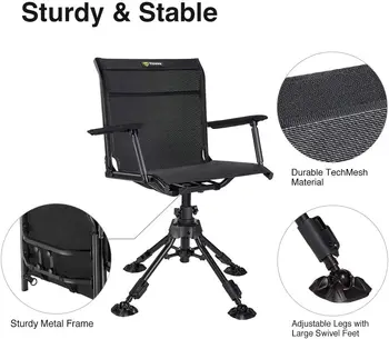 360 Degree Silent Swivel Blind Folding Chair, 4 Legs Adjustable Height Hunting Seats w/ Armrest, Portable Comfortable Stable 3