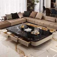Table basse en pierre de luxe française, moderne et simple, pour villa, salon, nouvelle table carrée en marbre légère et haut de gamme, pour la maison, 2025 3
