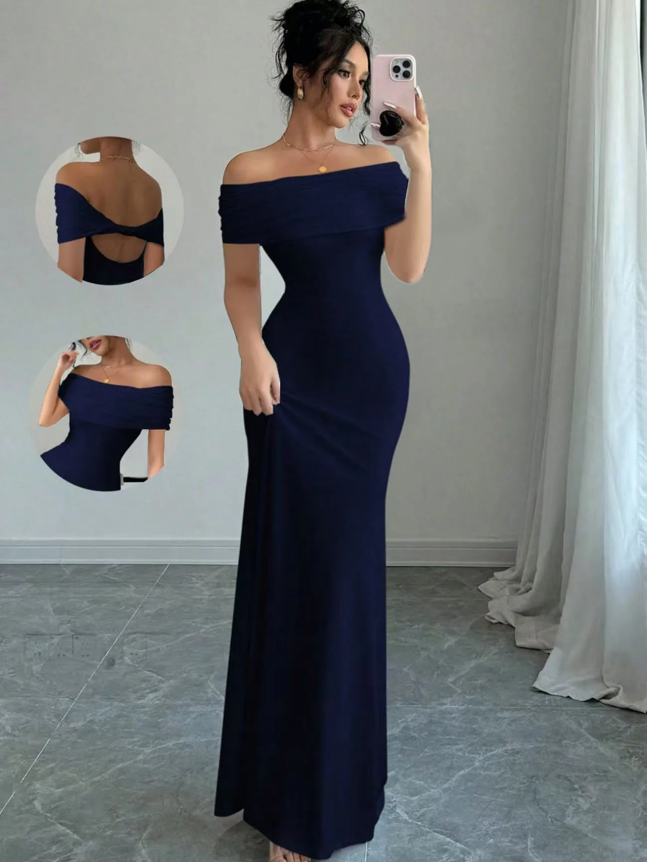Damenkleid mit einer Schulter, ärmellos, schlankmachendem Bleistiftrock, modisches, sexy, edles Design.