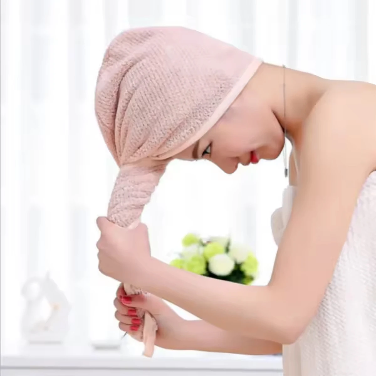 Women's dry hair towels are household items used for wiping hair, including thick and highly absorbent headscarves, quick drying 2