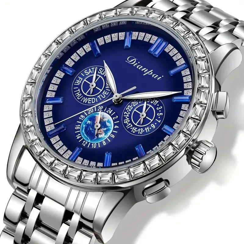 DIANPAI Men's Fully Automatic Mechanical Watch Night Glow Waterproof Stainless Steel Multi functional Watch