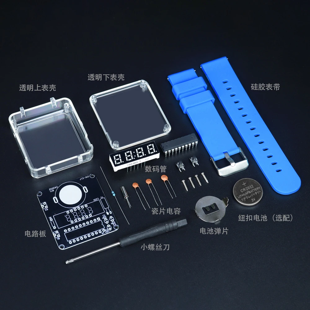 Toplanmış Kendin Yap LED kol saatinin yan görünümü