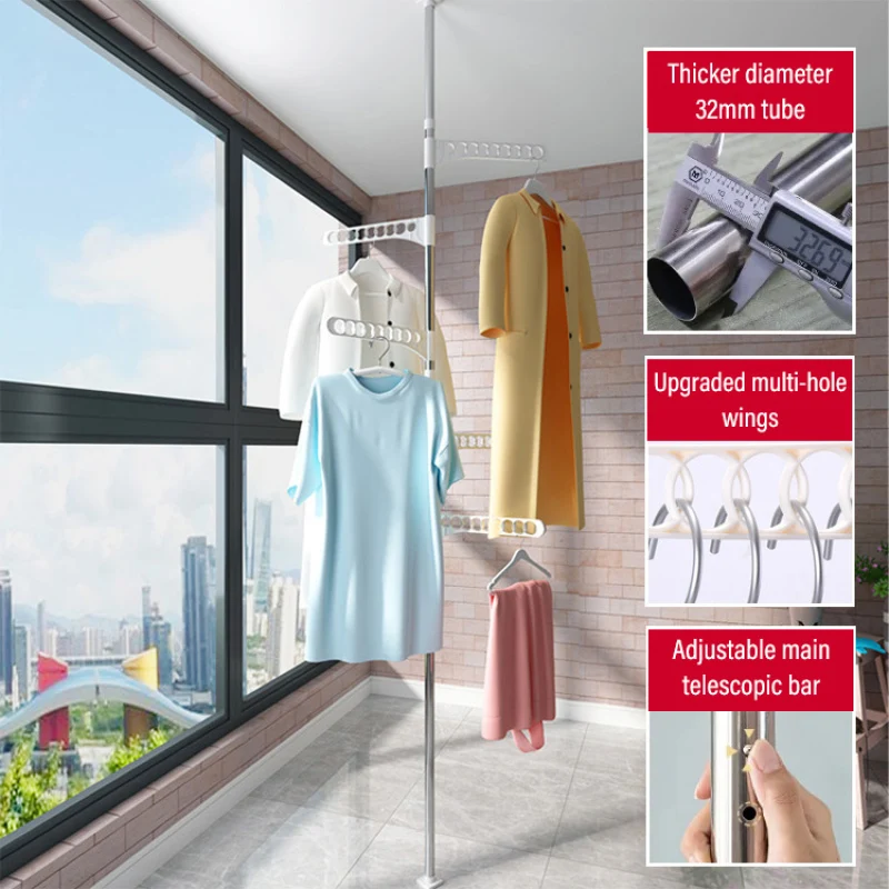 Household Flooring drying rack indoor telescopic pole drying rack Balcony Window Retractable drying rod Fixed Hanging Coat Racks 2