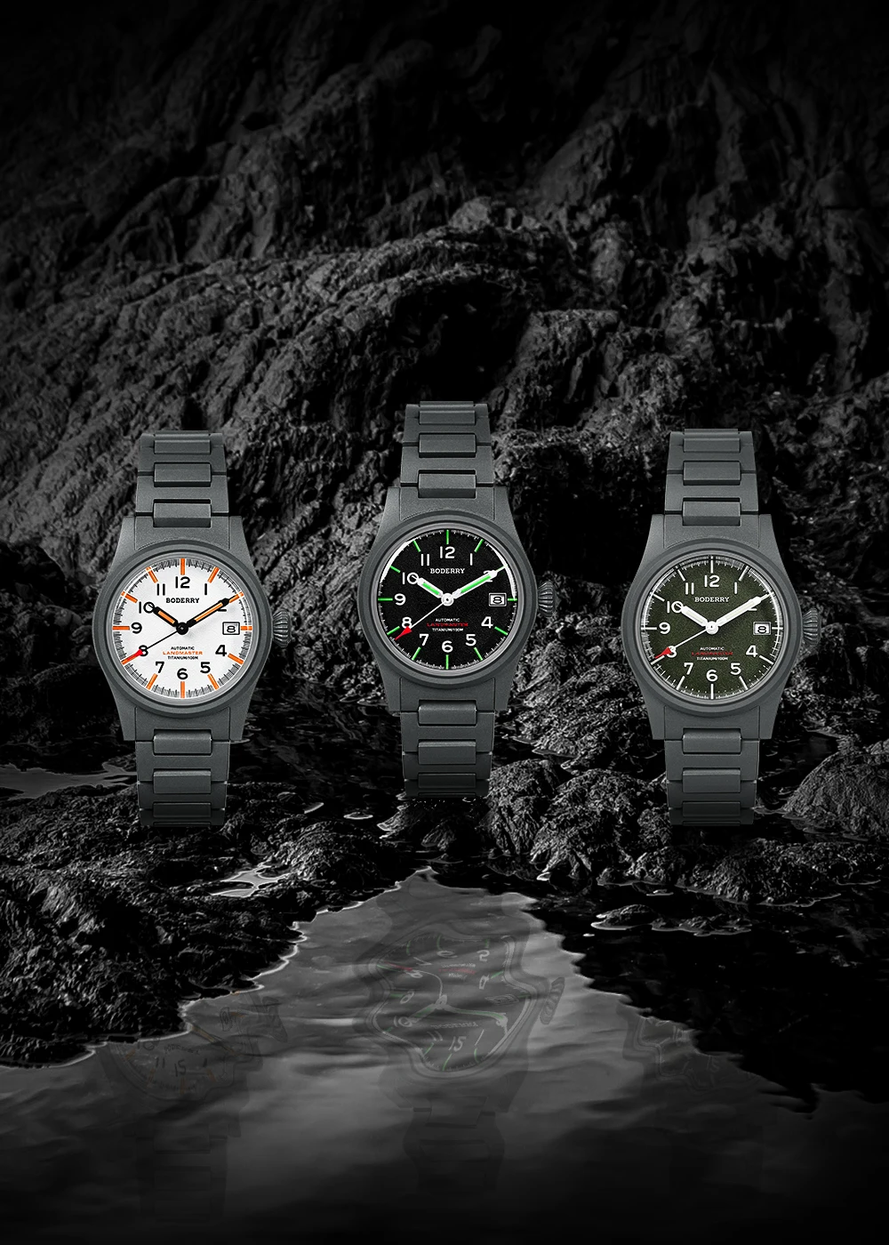 Boderry LANDMASTER Field Watches Titanium Automatic Seiko NH35 Movement Sport 100M Waterproof Outdoor Dive Wristwatch Mens 6