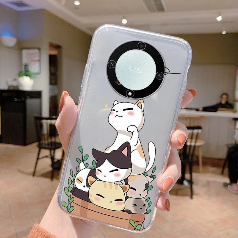 Clear Shockproof Silicone Case with Cute Cat Design - Transparent Cover