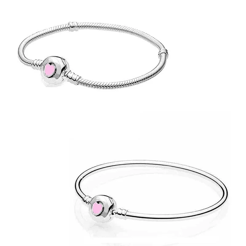 

Authentic 925 Sterling Silver Moments Pink Wonderful Love Heart Clasp Bracelet Bangle Fit Bead Charm Diy Fashion Jewelry