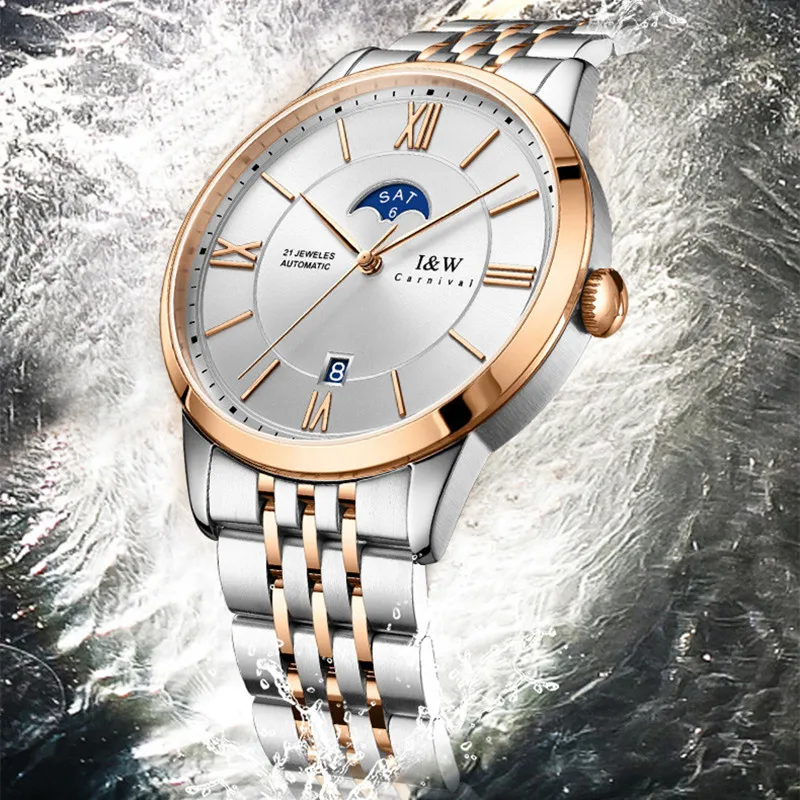 CARNIVAL Mechanical Business Watch for Men Brand Luxury Stainless Steel Automatic Wristwatch Waterproof Men's Clock Reloj Hombre
