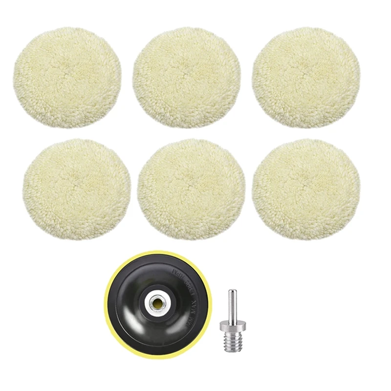 

6 Piece 7 Inch Polishing Pads Wool Polishing Pads With Hook And Loop Polishing Pad Backing For Car Polisher