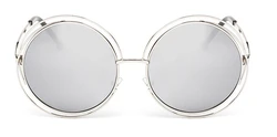 Vintage Oversized Round Mirror Sunglasses with Metal Frame (Silver)