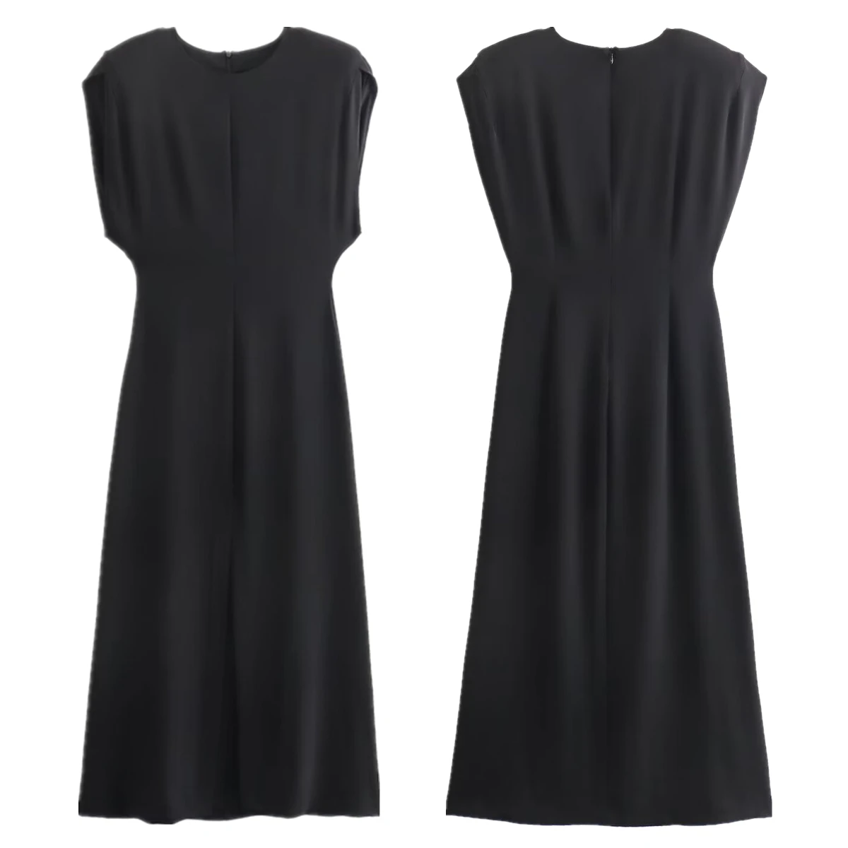 

Dave&Di French Minimalist Women's Dress Black Sleeveless Dress Straight Midi Office Ladies Fashion Dresses