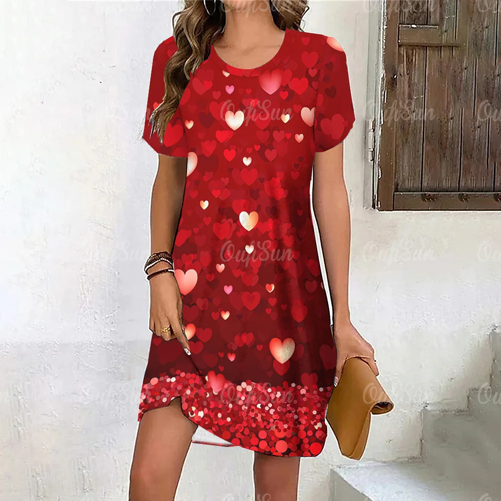 

Красное платье на День святого Валентина, весеннее вечернее платье, платья с коротким рукавом и круглым вырезом, праздничные пуловеры, Новая модная женская одежда