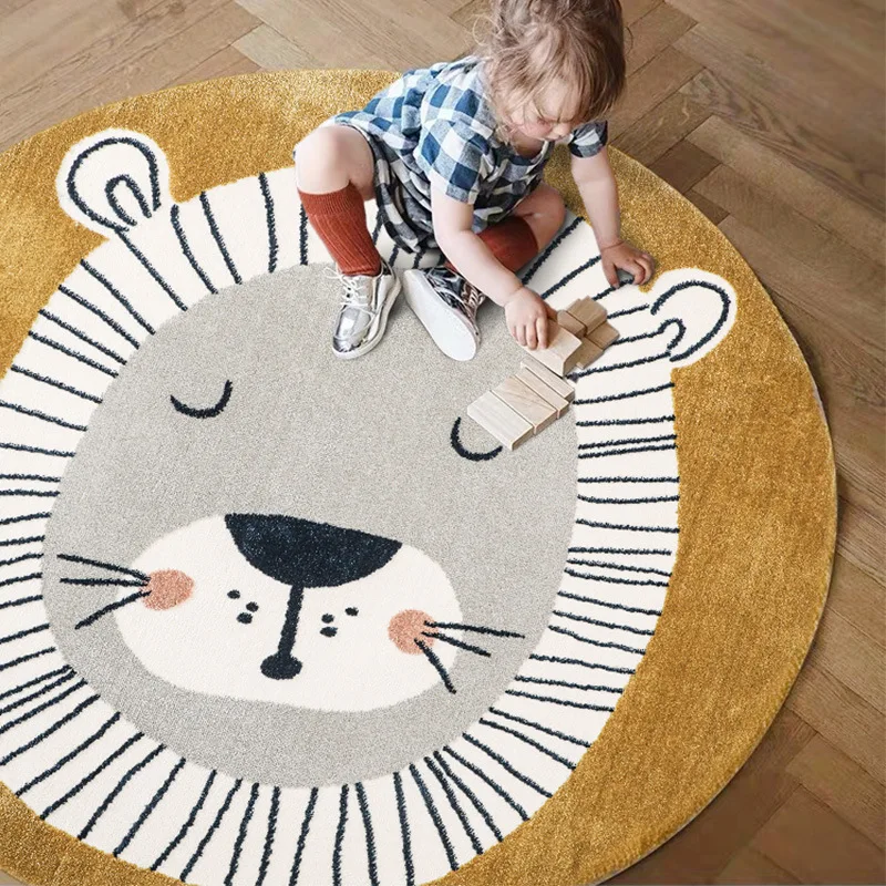 Cartoon Kids Carpet Round Cute Lion Rugs for Bedrooms INS Animal Game Floor Mat Aisle Home Decoration Kawaii Room Decor 2