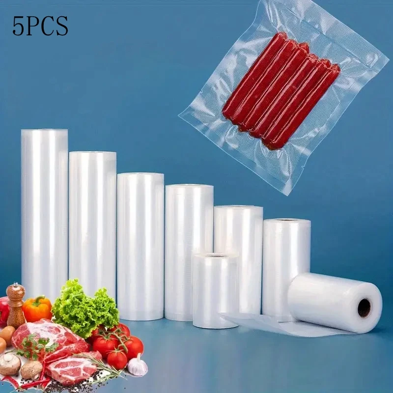 

5 рулонов, кухонные вакуумные пакеты для пищевых продуктов, 12/15/20/25/28 см * 500 см