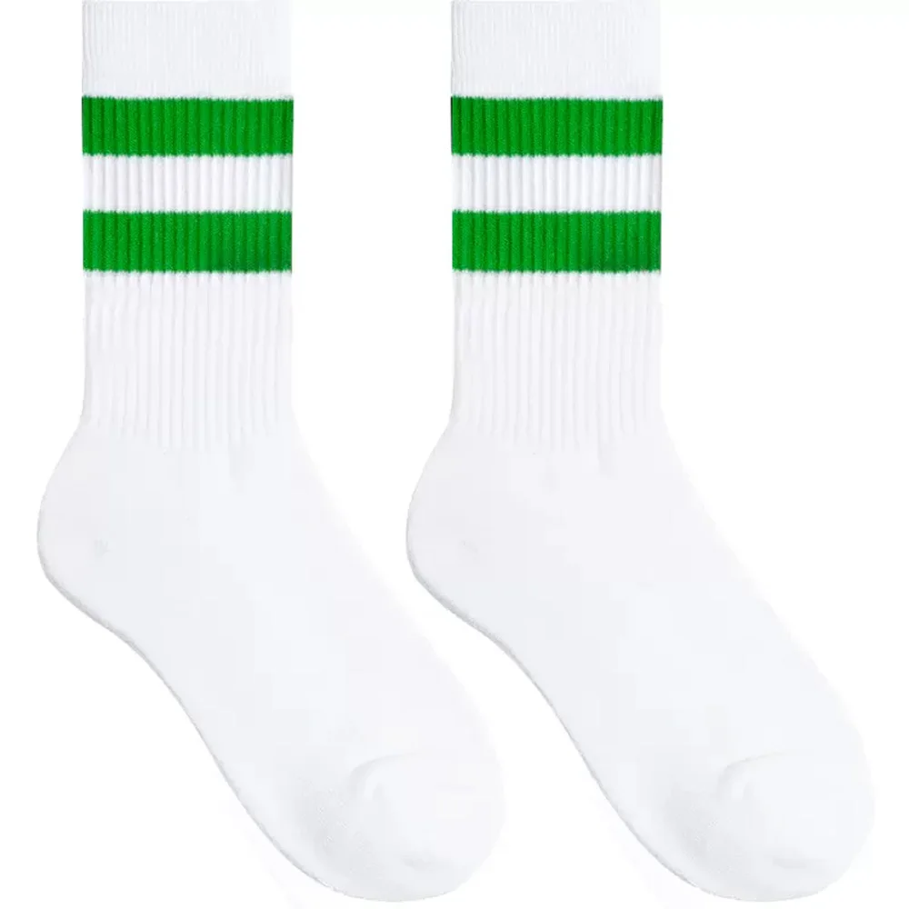 Men's Two Stripes Black and White Striped Sports Socks Medium Tall Fitness Towel Bottom Cotton Socks