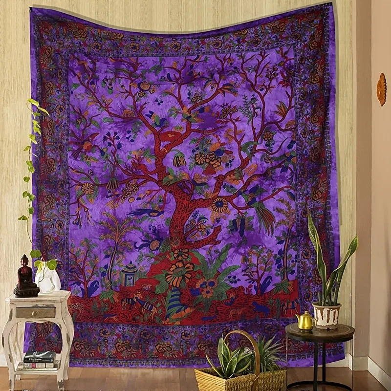 Purple Tree Of Life Tapestry Wall Hanging For Bedroom, Cafe, Studio Decor - Psychedelic Boho Style Home Decoration
