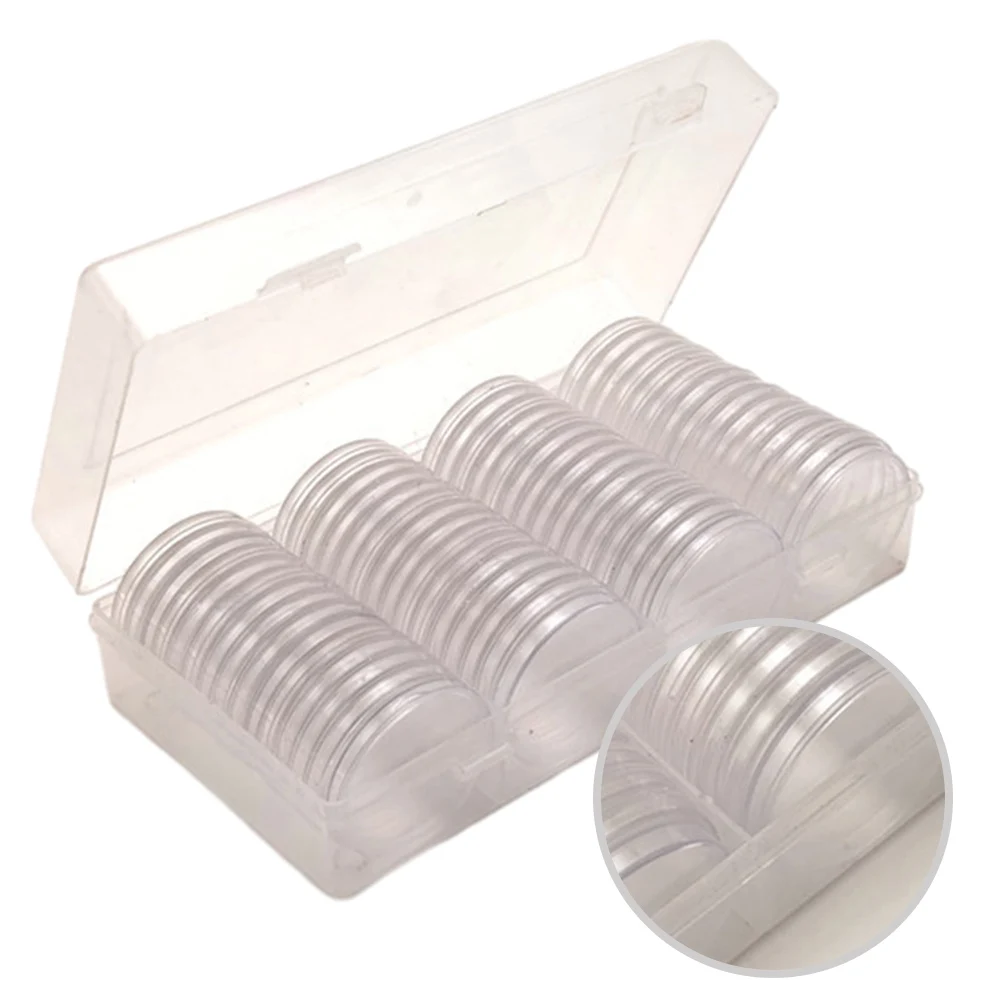 

60pcs Clear Coin Capsules With Storage Box For Awards Ceremony Business Gifts Exhibitions Coin Collectors 7.68x3.94x1.9inches