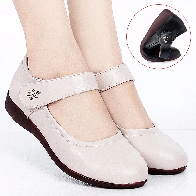 Rimocy 2024 New Soft Bottom Flats Women Black Ankle Strap Casual Shoes Woman Comfortable Pu Leather Shallow Mouth Mom Shoes