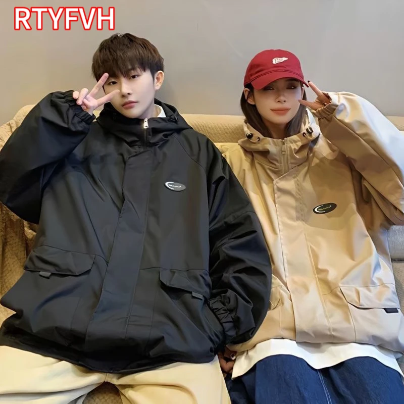 

Oversized Hooded Jacket Women Vintage Loose Windbreaker Jackets Female Korean Stylish Harajuku Casual Zipper Coat Lady