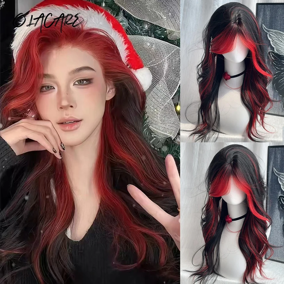 Synthetic Black Red Highlight Wig for Women