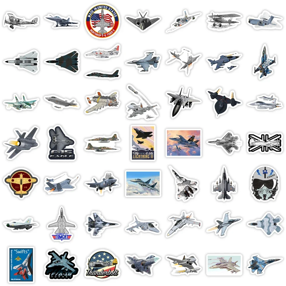 Fighter Jet Aircraft Stickers F35 F16 MiG DIY Toy Decorative Decal for Phone Luggage Laptop Helmets Skateboards Waterproof
