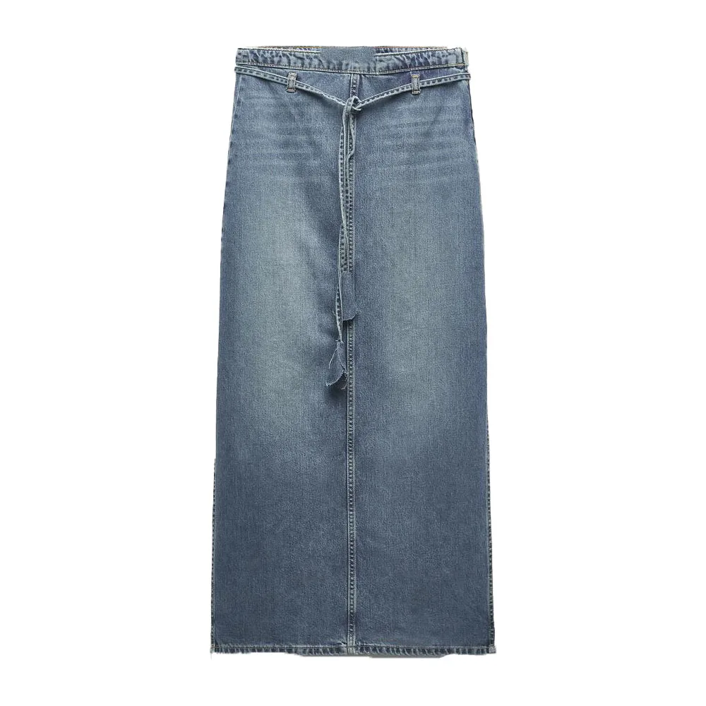

Zach AiIsa new women's fashion quality all-match straight loose casual side slit bag hip texture high waist denim skirt